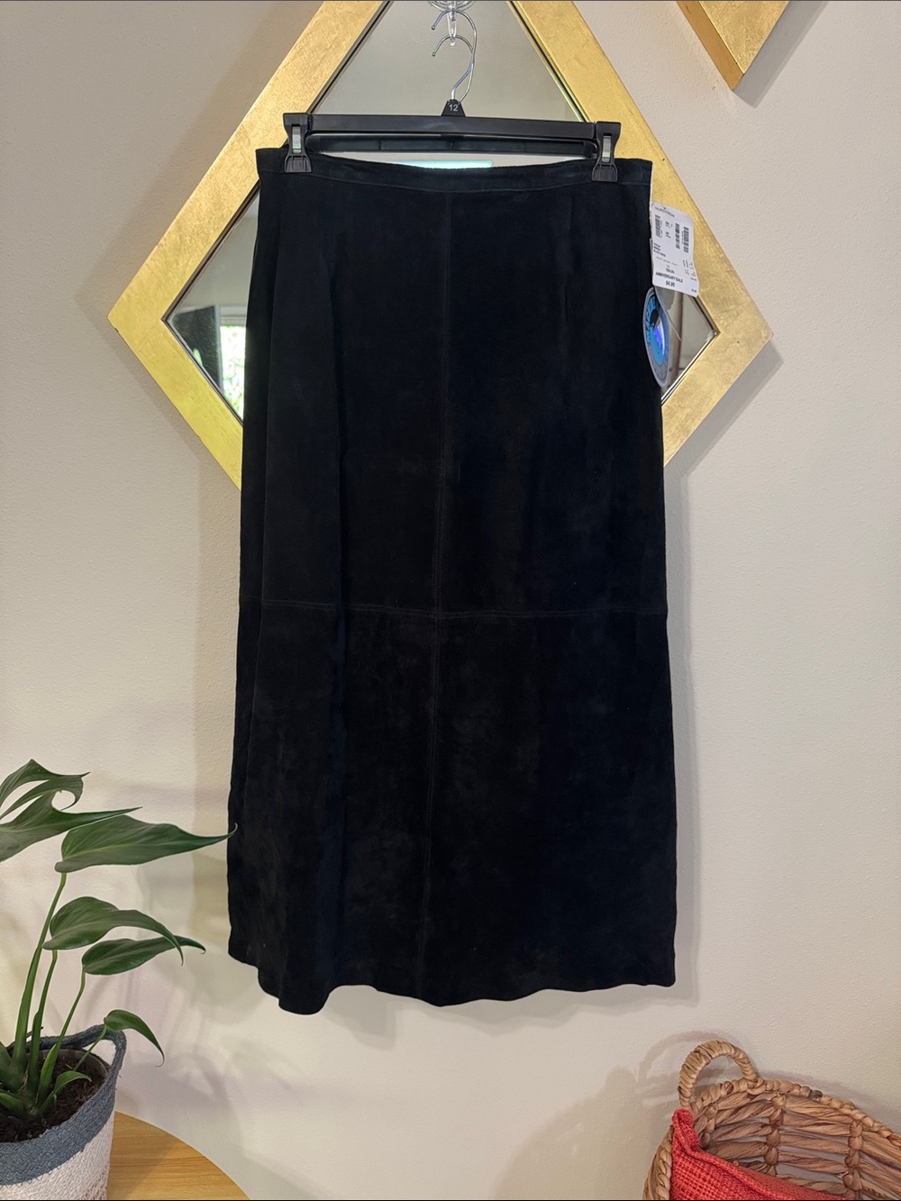 NWT Vintage Nordstrom Black Washable Suede Maxi Skirt Size 14 Y2K Minimalist